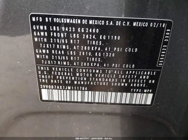 3VV0B7AX1JM111784 2018 VOLKSWAGEN TIGUAN - Image 8