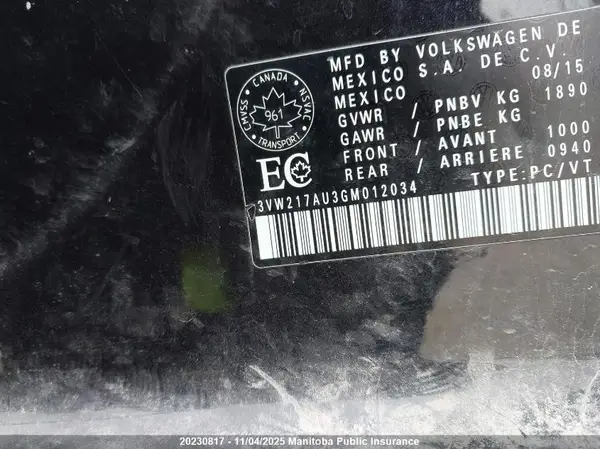 3VW217AU3GM012034 2016 VOLKSWAGEN GOLF - Image 8