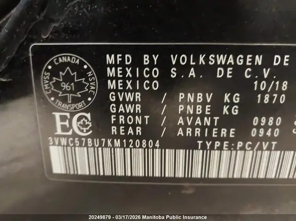 3VWC57BU7KM120804 2019 VOLKSWAGEN JETTA - Image 8