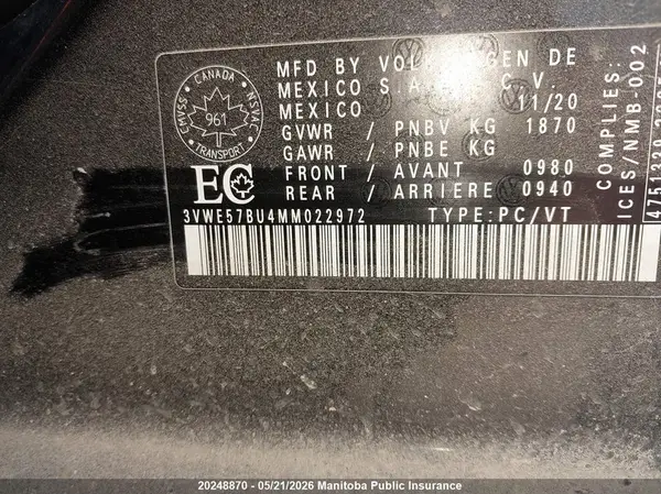 3VWE57BU4MM022972 2021 VOLKSWAGEN JETTA - Image 8