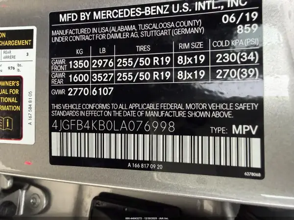 4JGFB4KB0LA076998 2020 MERCEDES-BENZ GLE - Image 8