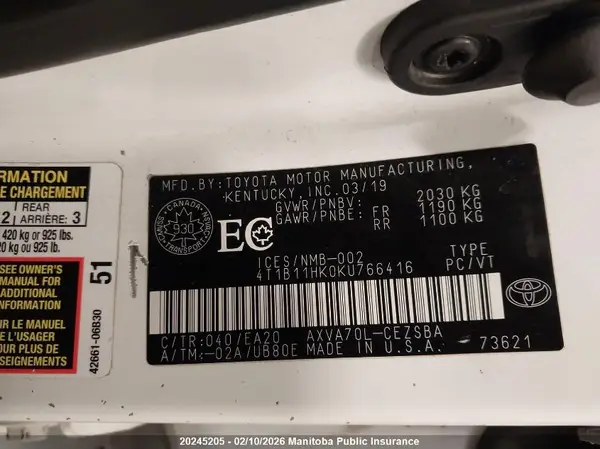 4T1B11HK0KU766416 2019 TOYOTA CAMRY - Image 8