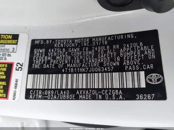 4T1B11HK7JU063457 2018 TOYOTA CAMRY - Image 8