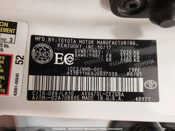 4T1B11HK9JU037099 2018 TOYOTA CAMRY - Image 8