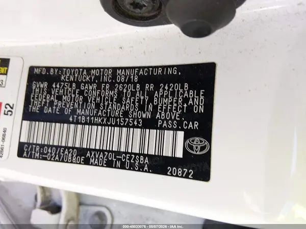4T1B11HKXJU157543 2018 TOYOTA CAMRY - Image 8