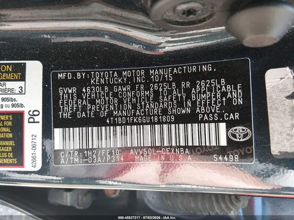 4T1BD1FK6GU181809 2016 TOYOTA CAMRY - Image 8
