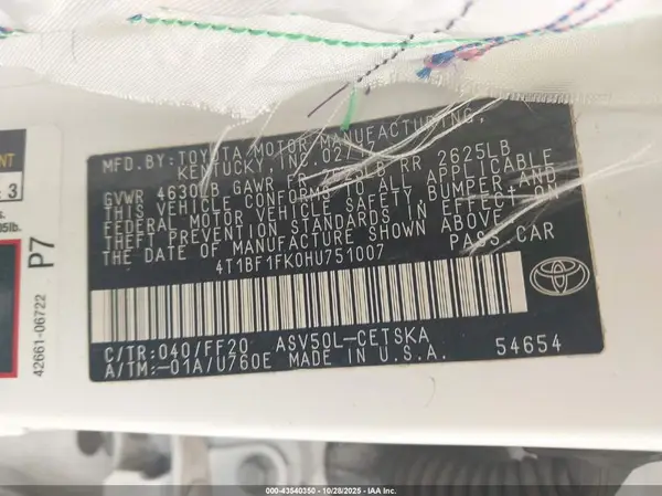 4T1BF1FK0HU751007 2017 TOYOTA CAMRY - Image 8