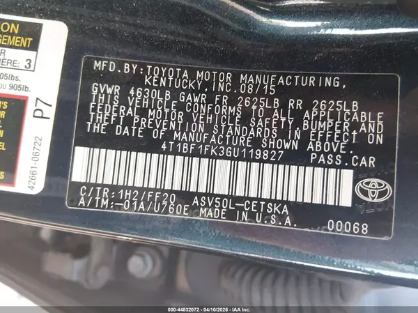 4T1BF1FK3GU119827 2016 TOYOTA CAMRY - Image 8