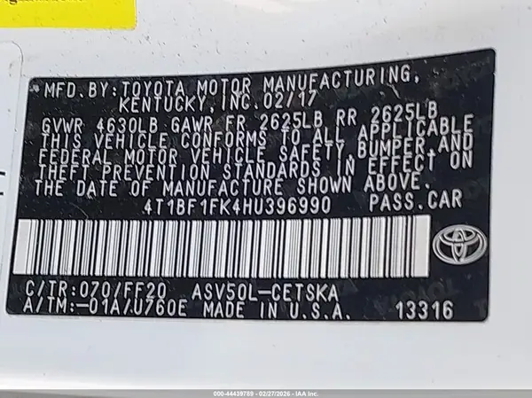 4T1BF1FK4HU396990 2017 TOYOTA CAMRY - Image 8
