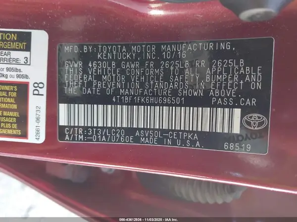 4T1BF1FK6HU696501 2017 TOYOTA CAMRY - Image 8