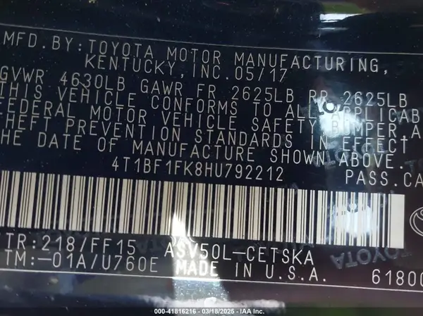 4T1BF1FK8HU792212 2017 TOYOTA CAMRY - Image 8