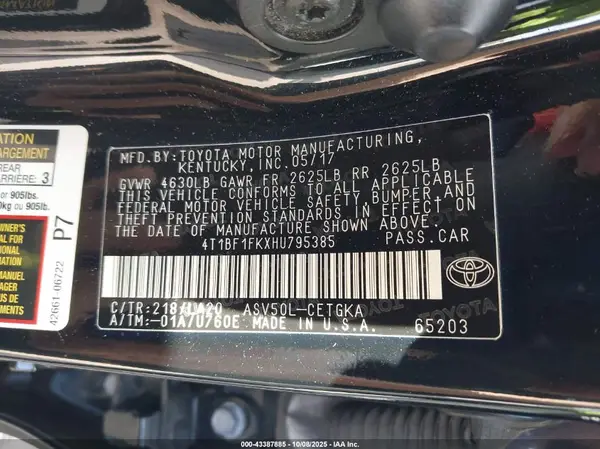4T1BF1FKXHU795385 2017 TOYOTA CAMRY - Image 8