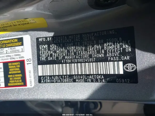 4T1BK1EB1HU245957 2017 TOYOTA AVALON - Image 8