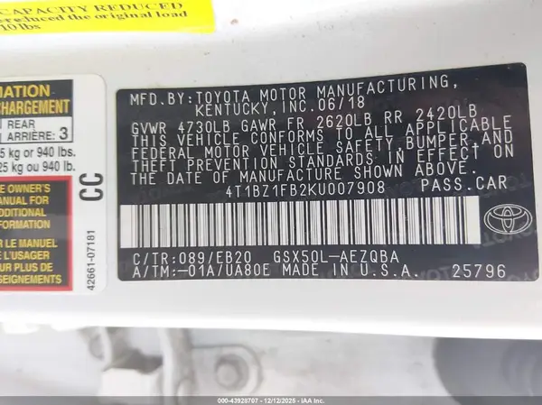 4T1BZ1FB2KU007908 2019 TOYOTA AVALON - Image 8