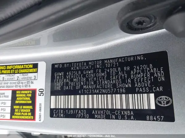 4T1C31AK2NU577196 2022 TOYOTA CAMRY - Image 8