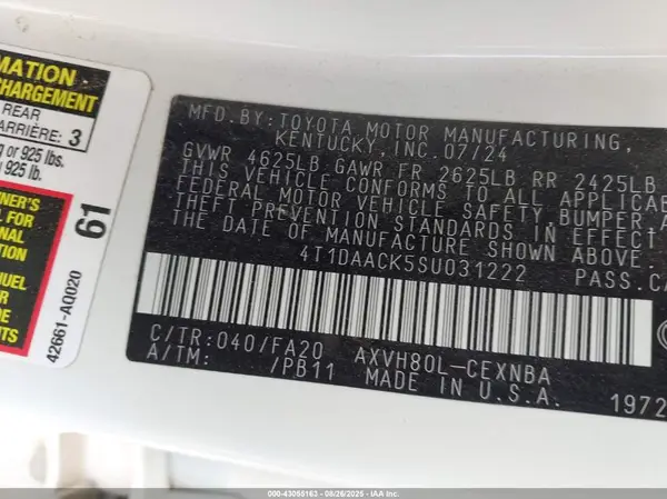 4T1DAACK5SU031222 2025 TOYOTA CAMRY - Image 8