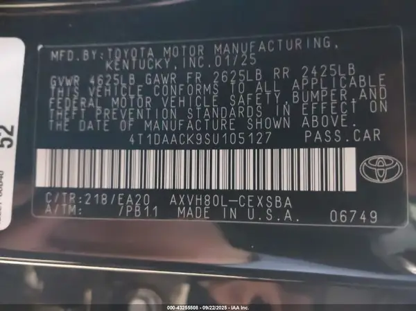 4T1DAACK9SU105127 2025 TOYOTA CAMRY - Image 8