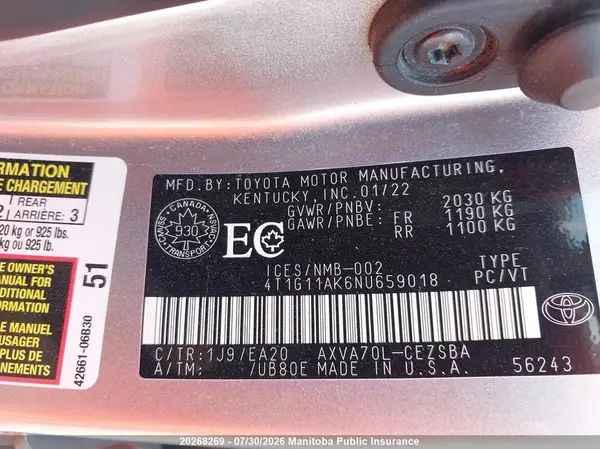 4T1G11AK6NU659018 2022 TOYOTA CAMRY - Image 8