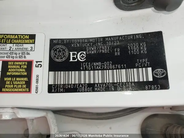 4T1G11AK7RU867611 2024 TOYOTA CAMRY - Image 8