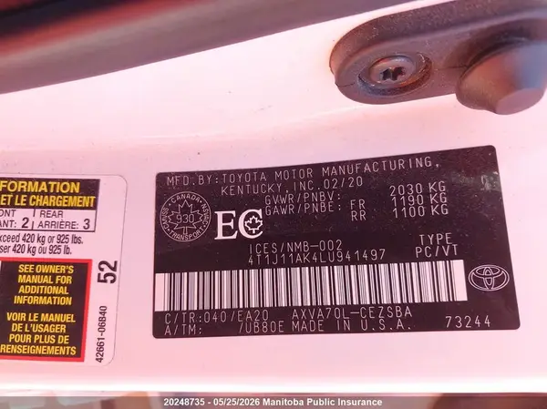 4T1J11AK4LU941497 2020 TOYOTA CAMRY - Image 8