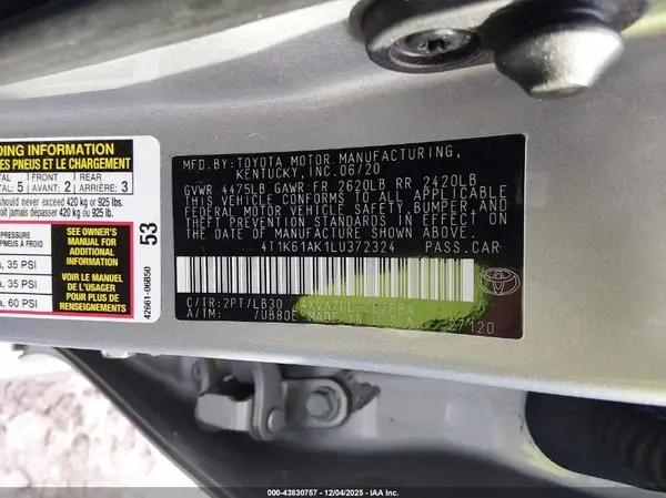 4T1K61AK1LU372324 2020 TOYOTA CAMRY - Image 8