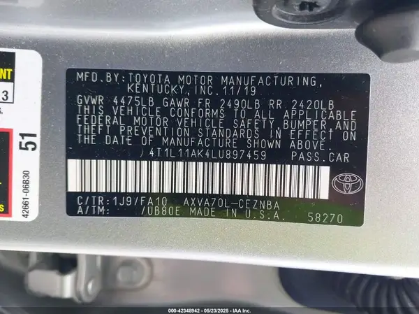 4T1L11AK4LU897459 2020 TOYOTA CAMRY - Image 8