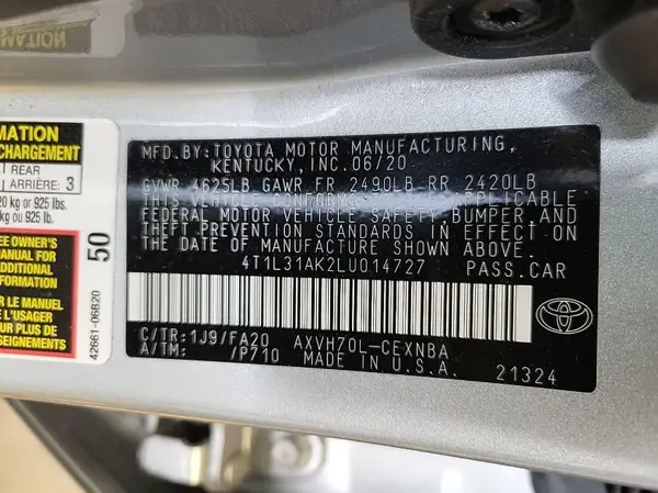 4T1L31AK2LU014727 2020 TOYOTA CAMRY - Image 1
