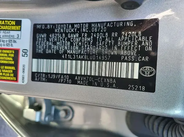 4T1L31AK8LU014957 2020 TOYOTA CAMRY - Image 8