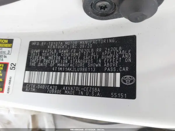 4T1M11AK2LU986113 2020 TOYOTA CAMRY - Image 8
