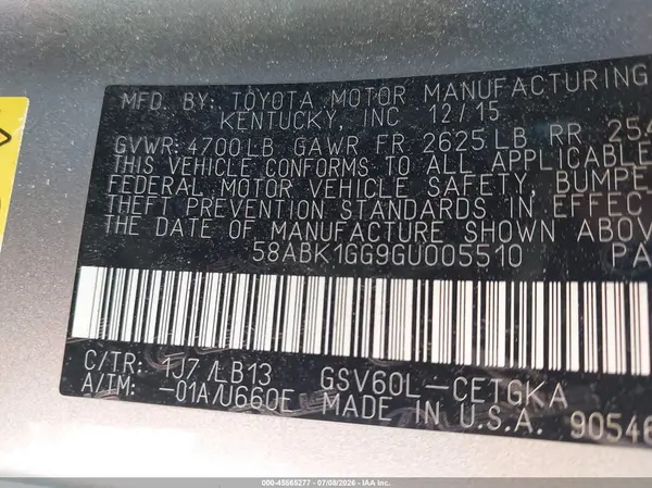 58ABK1GG9GU005510 2016 LEXUS ES - Image 8