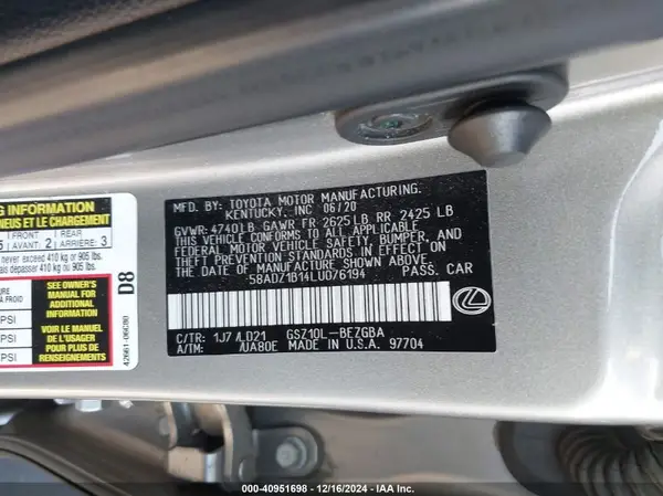 58ADZ1B14LU076194 2020 LEXUS ES - Image 8