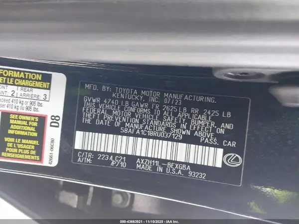 58AFA1C18RU037129 2024 LEXUS ES - Image 8