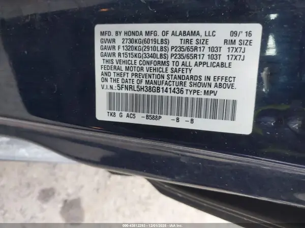 5FNRL5H38GB141436 2016 HONDA ODYSSEY - Image 8