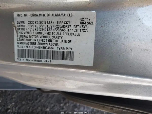 5FNRL5H42HB008634 2017 HONDA ODYSSEY - Image 8