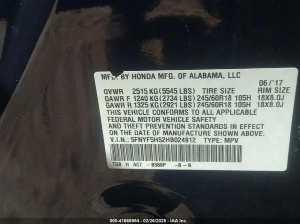5FNYF5H52HB024912 2017 HONDA PILOT - Image 8