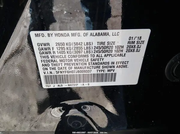 5FNYF6H07JB009337 2018 HONDA PILOT - Image 8