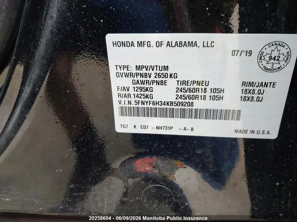 5FNYF6H34KB509208 2019 HONDA PILOT - Image 8