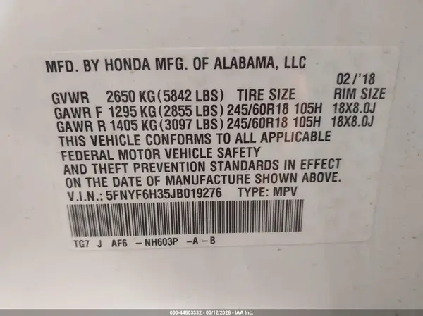 5FNYF6H35JB019276 2018 HONDA PILOT - Image 8
