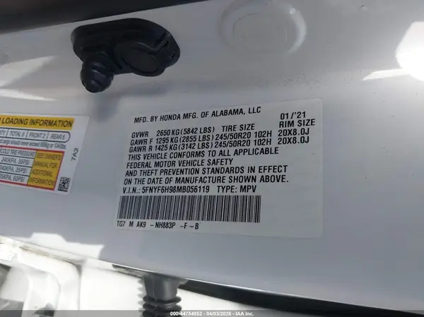 5FNYF6H98MB056119 2021 HONDA PILOT - Image 8