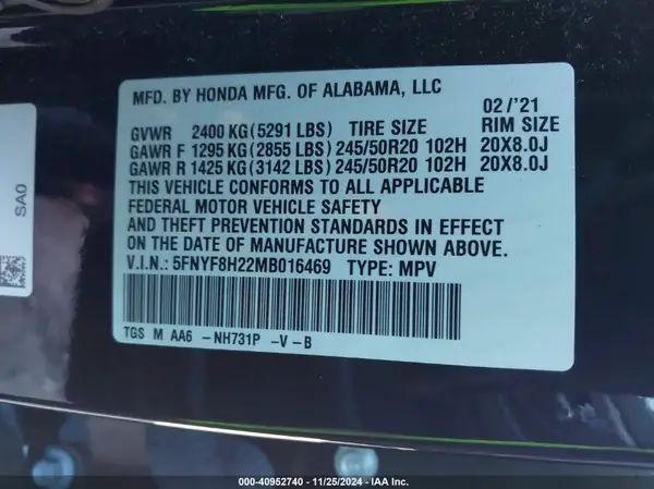 5FNYF8H22MB016469 2021 HONDA PASSPORT - Image 8