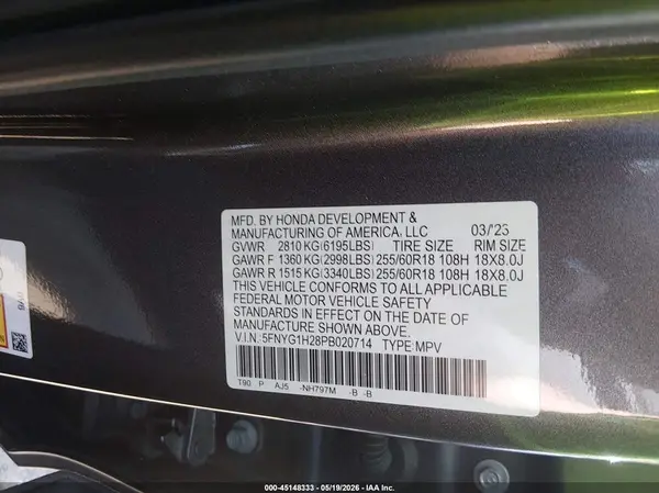 5FNYG1H28PB020714 2023 HONDA PILOT - Image 8
