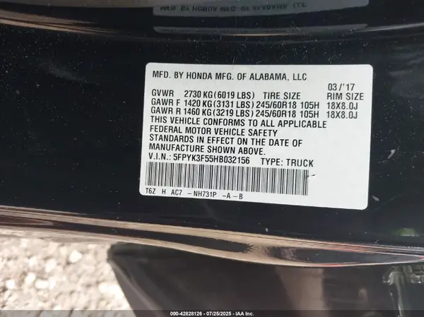 5FPYK3F55HB032156 2017 HONDA RIDGELINE - Image 8