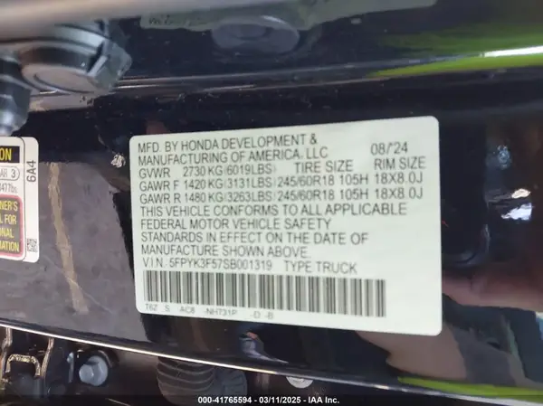 5FPYK3F57SB001319 2025 HONDA RIDGELINE - Image 8