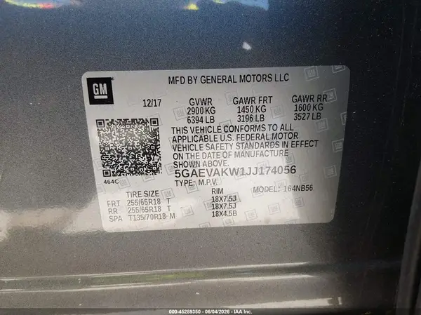 5GAEVAKW1JJ174056 2018 BUICK ENCLAVE - Image 8