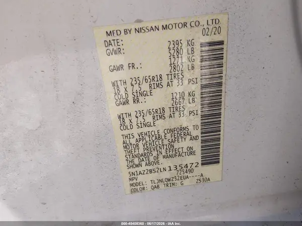 5N1AZ2BS2LN135472 2020 NISSAN MURANO - Image 8