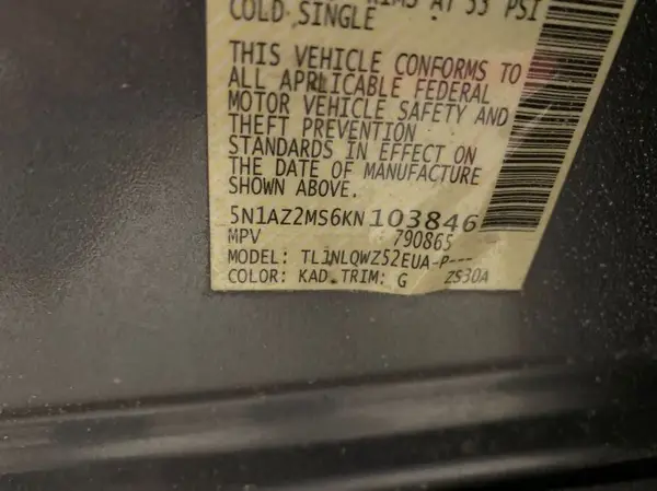 5N1AZ2MS6KN103846 2019 NISSAN MURANO - Image 1