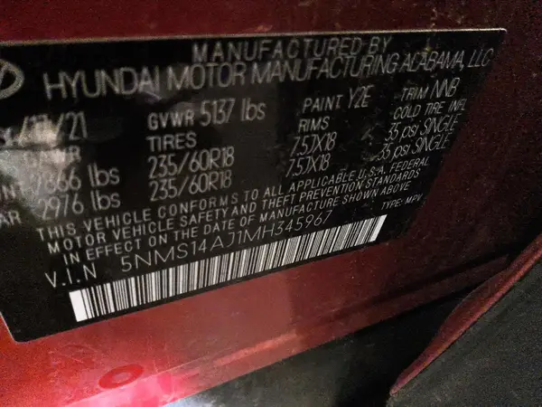5NMS14AJ1MH345967 2021 HYUNDAI SANTA FE - Image 8
