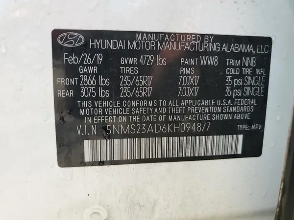 5NMS23AD6KH094877 2019 HYUNDAI SANTA FE - Image 4