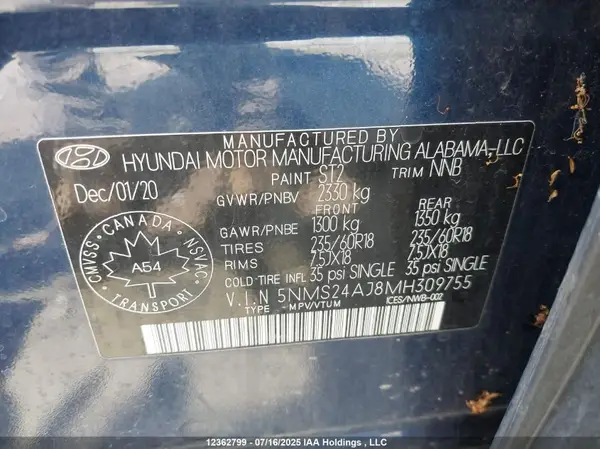 5NMS24AJ8MH309755 2021 HYUNDAI SANTA FE - Image 8