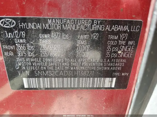 5NMS2CAD3LH138271 2020 HYUNDAI SANTA FE - Image 8